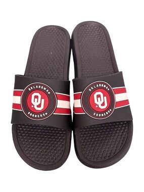 Oklahoma Sooners “OU” Slide Sandals Black with Red & White Men’s XL 13-14